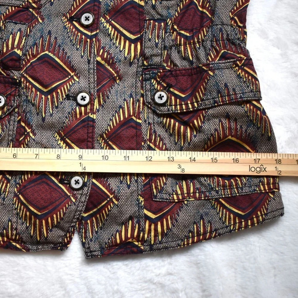 Anthropologie Elevenses Button Front Vest Sz XS Embroidered Aztec Safari Boho - Picture 15 of 16